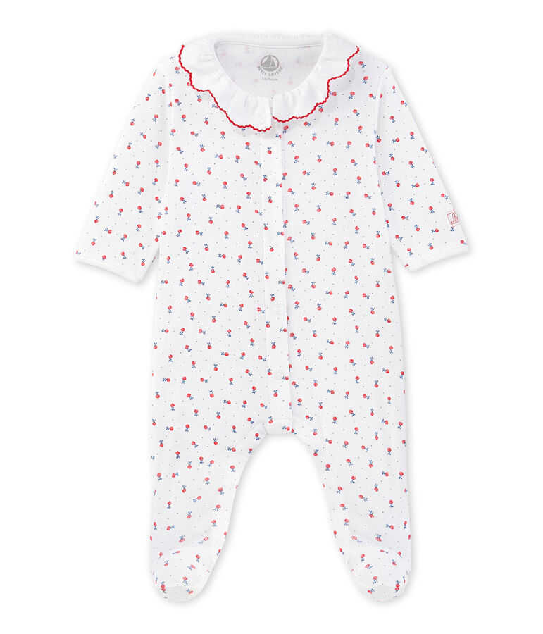 Tutina lunga per beb&egrave; bambina stampata bianco/rosso/multicolore