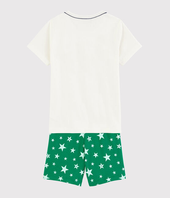 Pigiama corto verde a stelle bambino in cotone bianco MARSHMALLOW/verde GAZON