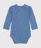 Body incrociato a maniche lunghe in cotone bebè blu BEACH/ MARSHMALLOW