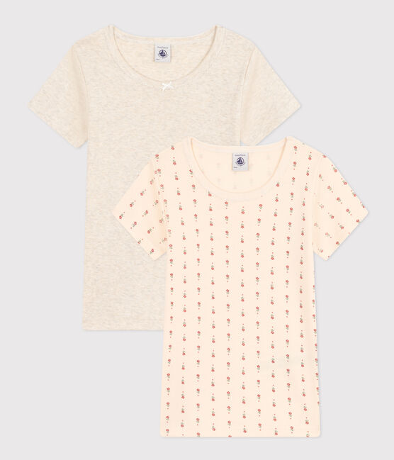 Confezione da 2 t-shirt bambina a maniche corte in cotone a fiori variante 1