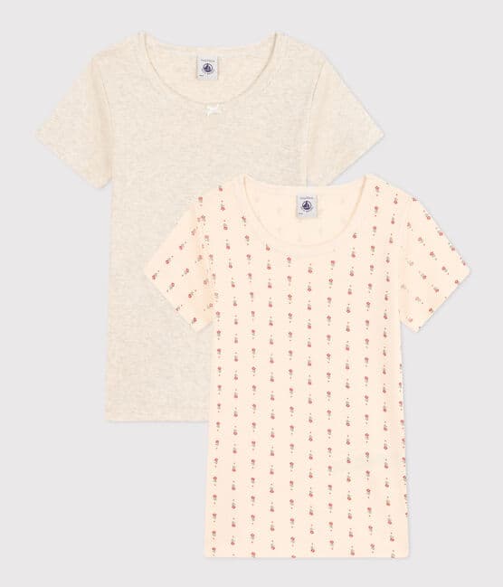 Confezione da 2 t-shirt bambino a maniche corte in cotone a fiori variante 1