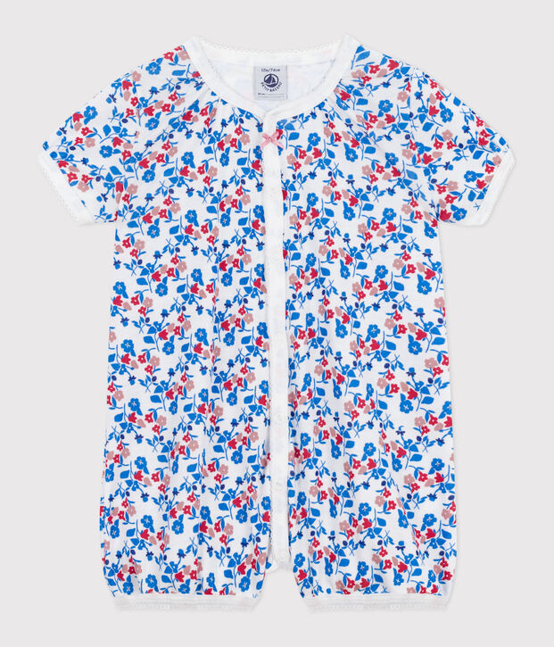 Tutina corta in cotone a fiori neonato bianco/multicolore