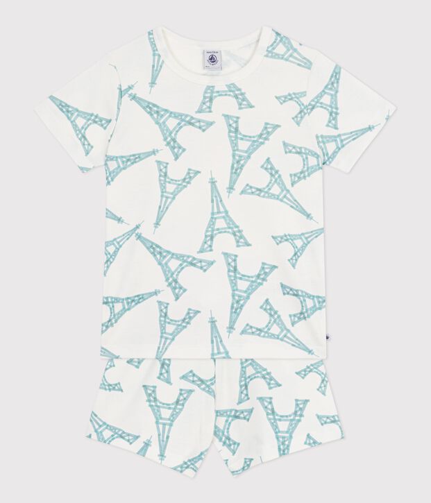 Pigiama corto in cotone con stampa Tour Eiffel bambino bianco/multicolore