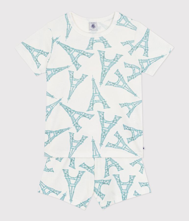 Pigiama corto in cotone con stampa Tour Eiffel bambino bianco/multicolore