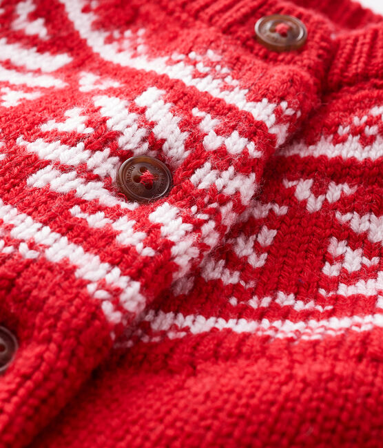 Cardigan 100% lana bebè rosso TERKUIT/bianco MARSHMALLOW