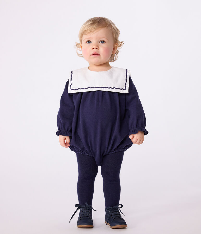 Tutina corta con colletto alla marinara in cotone neonato blu