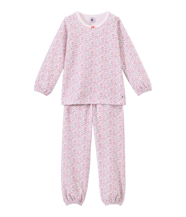 Pigiama bambina in velluto stampato bianco/multicolore