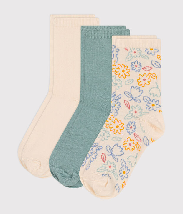 3 paia di calze in cotone a fiori bambino multicolore