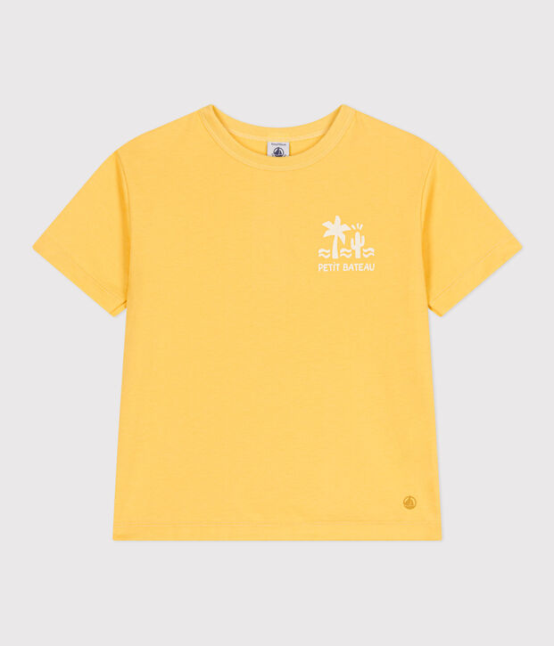 T-shirt a maniche corte in cotone con stampa bambino giallo