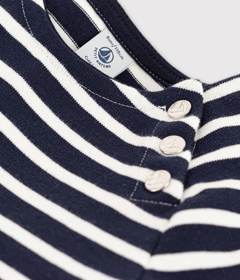 Abito bambina a maniche corte in cotone blu/bianco