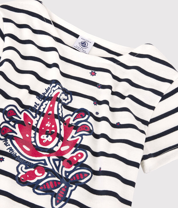 T-shirt a maniche corte in cotone bio bambina bianco/blu