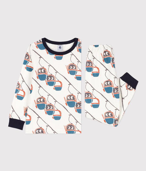 Pigiama bambino unisex in tessuto felpato motivo funivia bianco/multicolore