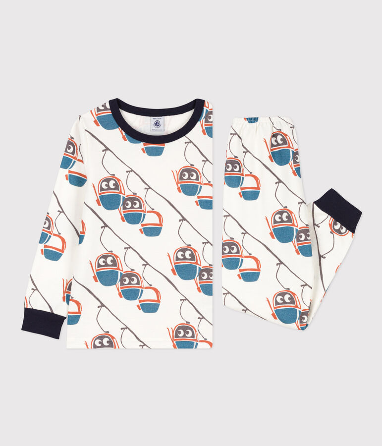 Pigiama bambino unisex in tessuto felpato motivo funivia bianco MARSHMALLOW/bianco MULTICO
