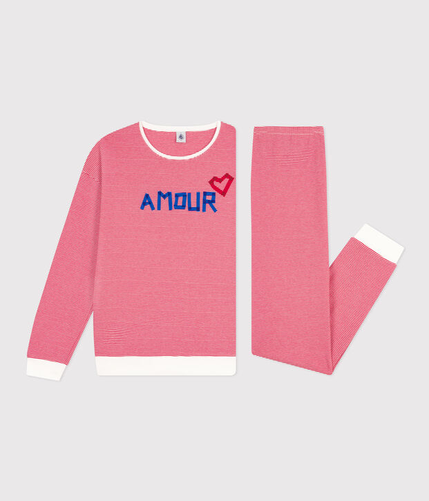 Pigiama donna in cotone rigato rosso/bianco