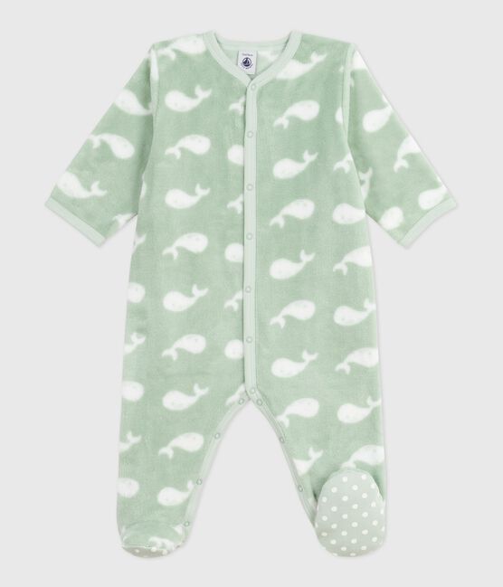 Tutina imbottita invernale in pile con balene stampate neonato SAULE/ MARSHMALLOW