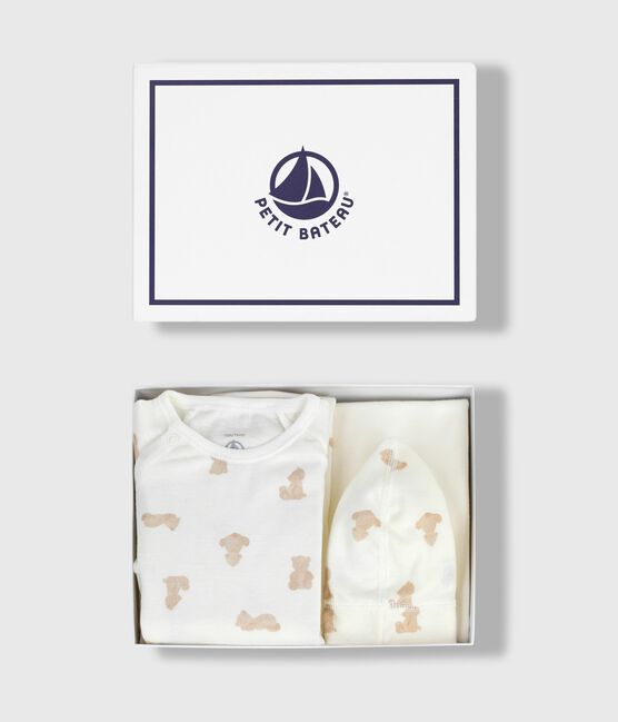 Confezione regalo in cotone con stampa neonato MARSHMALLOW/ BRUN
