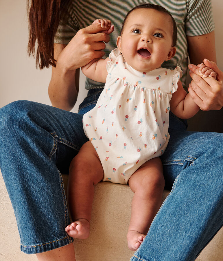 Pagliaccetto in cotone con stampa a fiorellini di campo neonato bianco/multicolore