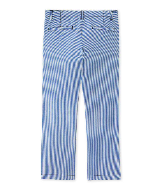 Pantaloni chino bambino a righe blu SURF/bianco ECUME