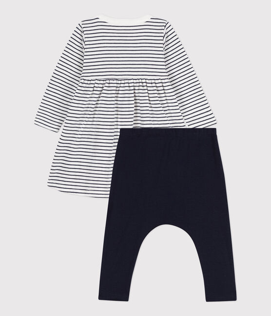 Abito marinière e leggings in cotone bebè bianco MARSHMALLOW/blu SMOKING