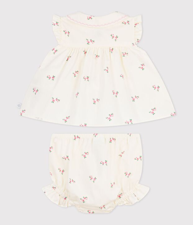 Set 2 pezzi in cotone composto da camicetta e bloomer con stampa a fiori neonata ecru/multicolore