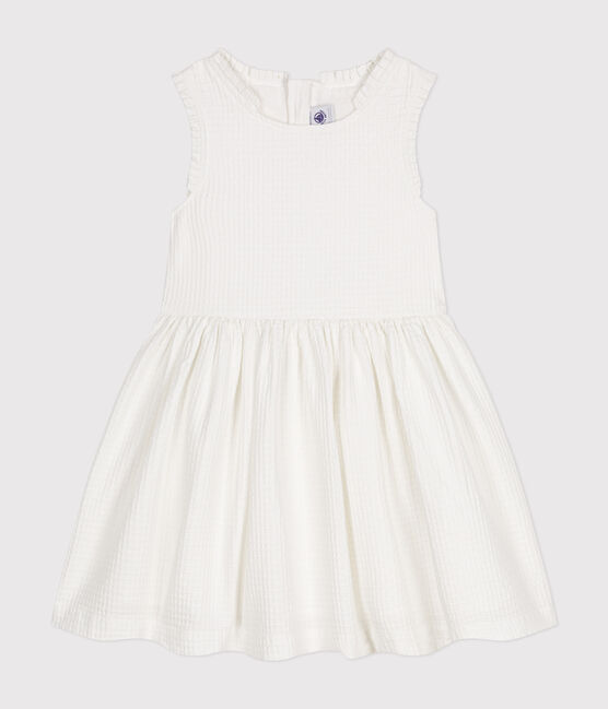 Abito smanicato in cotone operato bambina bianco MARSHMALLOW