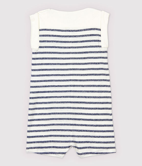 Tutina corta  in cotone/lino a righe bebè maschio bianco MARSHMALLOW/blu MEDIEVAL