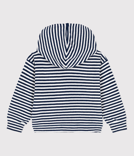 Felpa a righe con cappuccio bambino blu MEDIEVAL/bianco MARSHMALLOW