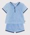 Completo neonato 2 pezzi in chambray con T-shirt con colletto alla marinara blu