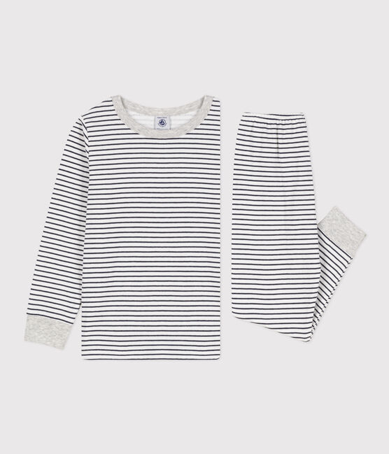 Pigiama bambino unisex in tubique a righe bianco MARSHMALLOW/blu SMOKING
