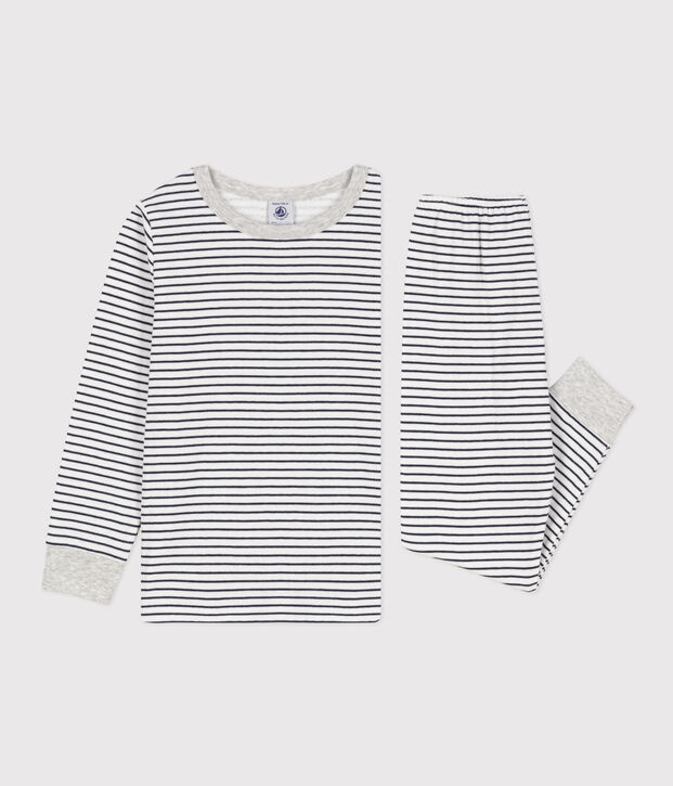 Pigiama bambino unisex in tubique a righe bianco/blu