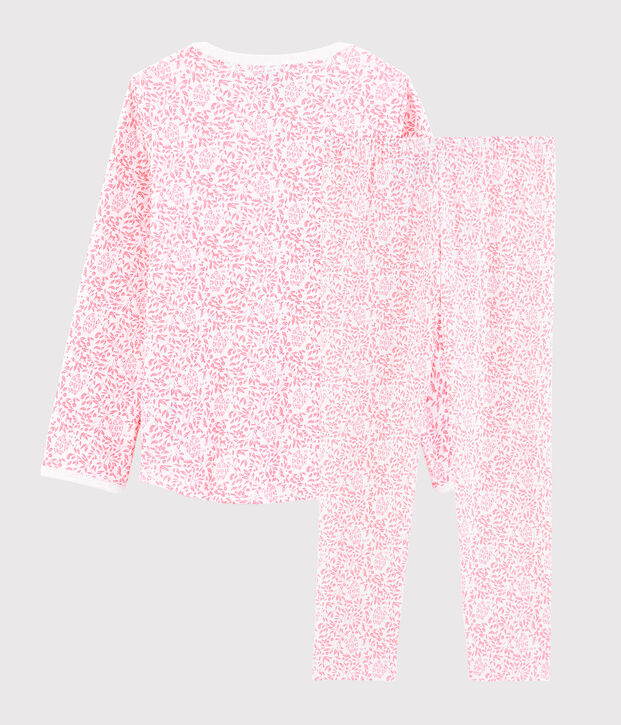 Pigiama fiori rosa bambina a costine bianco/rosa