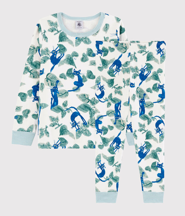 Pigiama fantasia gatti bambino in tubique bianco/multicolore