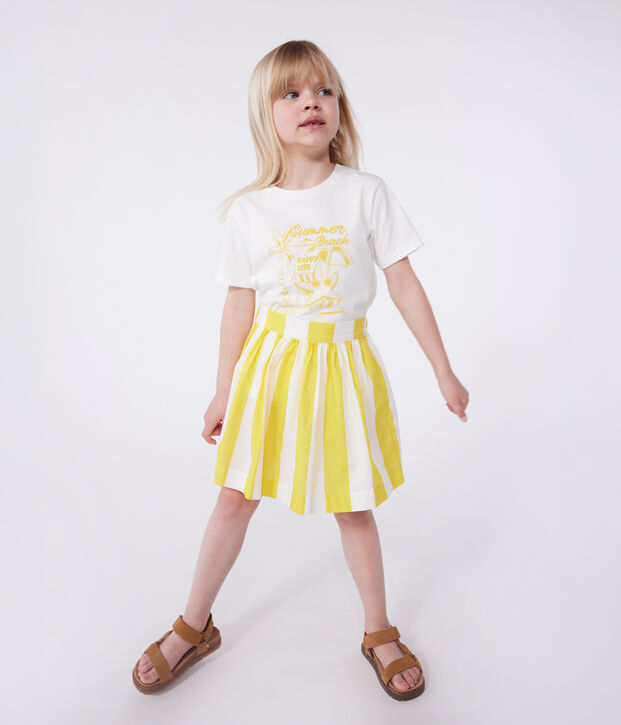 T-shirt a maniche corte in cotone con stampa bambino bianco/giallo