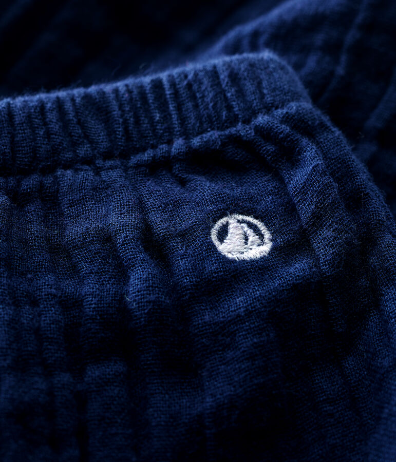 Pantaloni beb&egrave; in garza di cotone biologico blu SMOKING