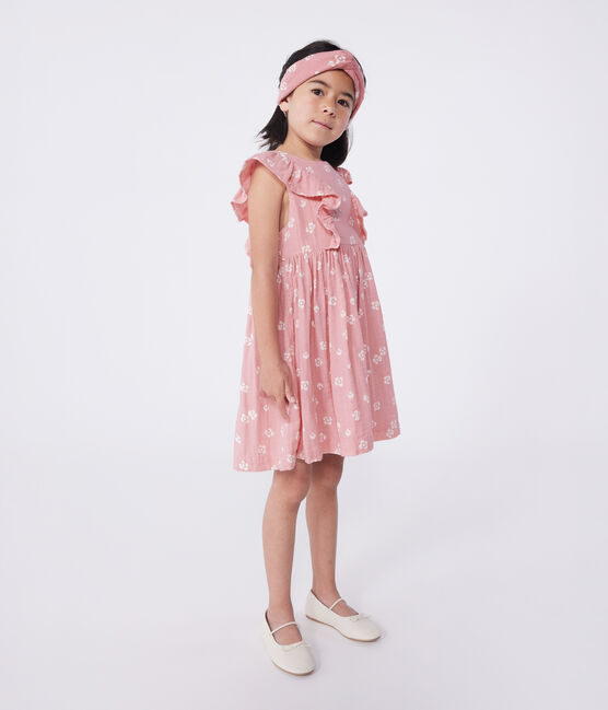 Abito senza maniche in cotone a fiori bambina rosa CHARME/bianco MARSHMALLOW