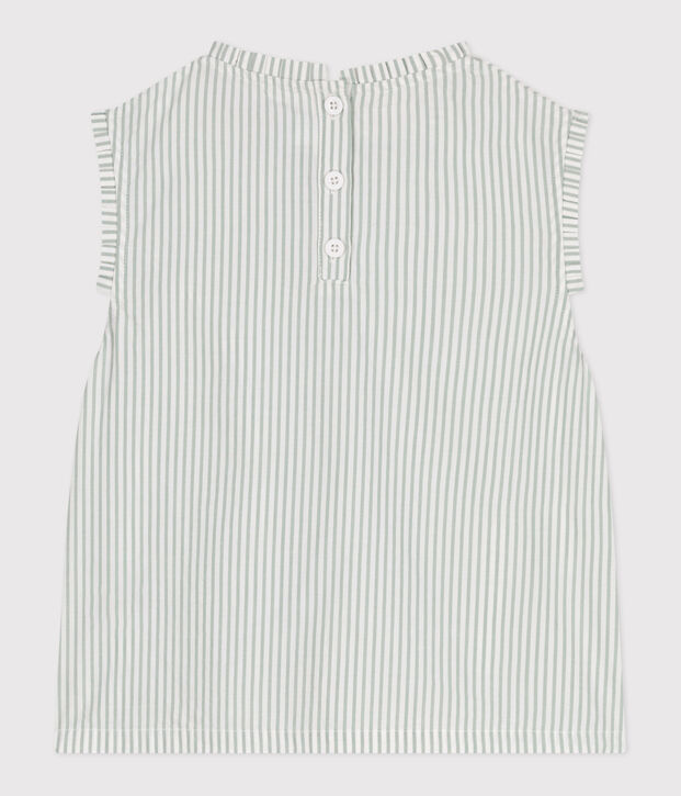 Blusa senza maniche in cotone a righe bambina verde/bianco