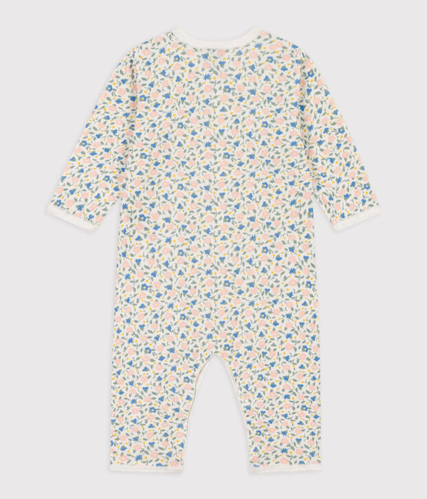 Tutina pigiama senza piedi a fiori in cotone bianco/multicolore