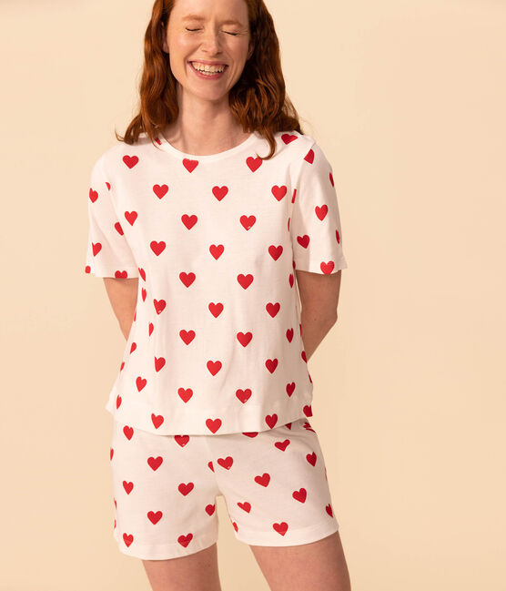 Pigiama donna corto in cotone bianco MARSHMALLOW/rosso TERKUIT