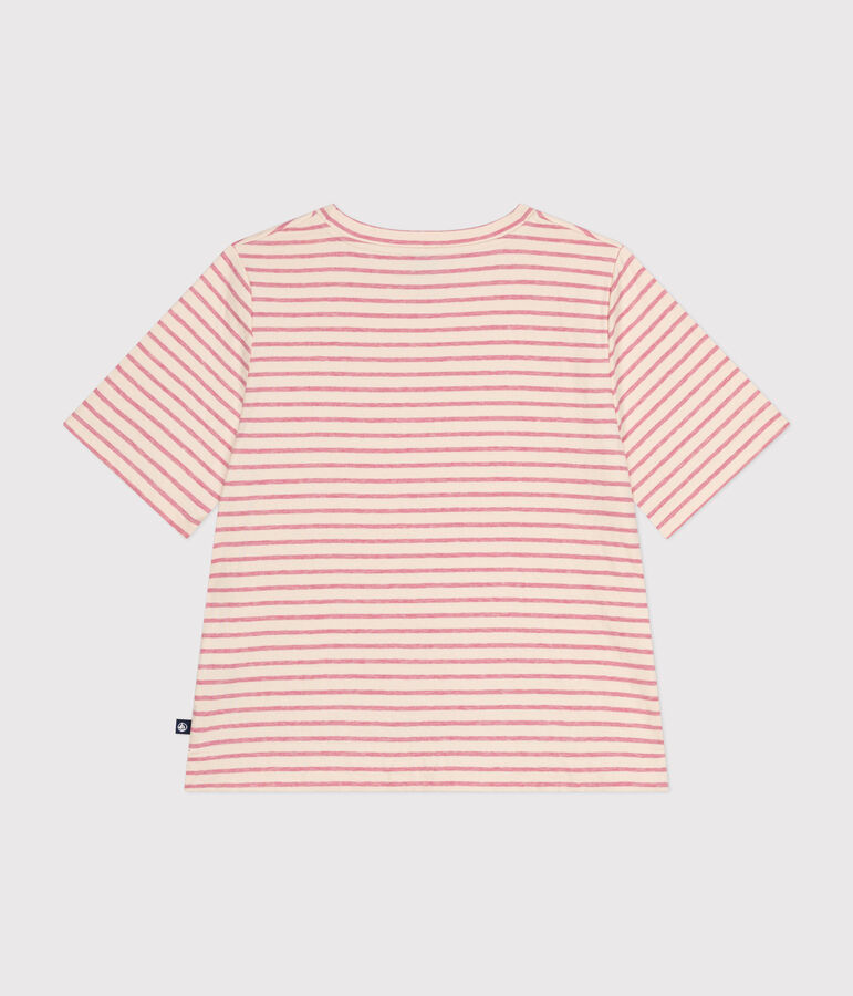 T-shirt Le Boxy in tubique donna ecru/rosa