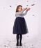 Abito a maniche lunghe in cotone e tulle a righe bambina bianco/blu