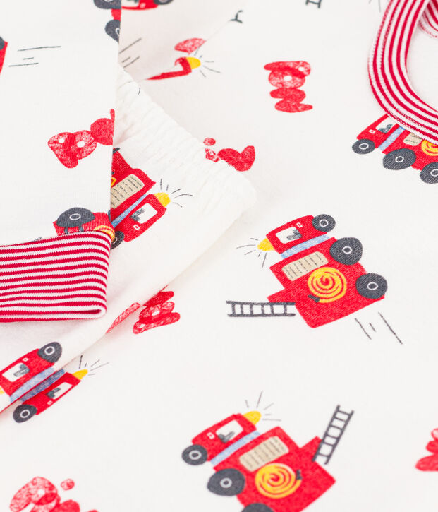 Pigiama molto aderente in cotone con stampa pompiere bambino bianco/multicolore