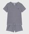 Pigiama corto in cotone a righe bambino blu SMOKING/bianco MARSHMALLOW