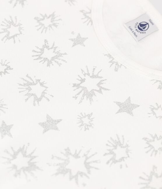 Pigiama ragazza fantasia a stelle in cotone bianco MARSHMALLOW/bianco MULTICO