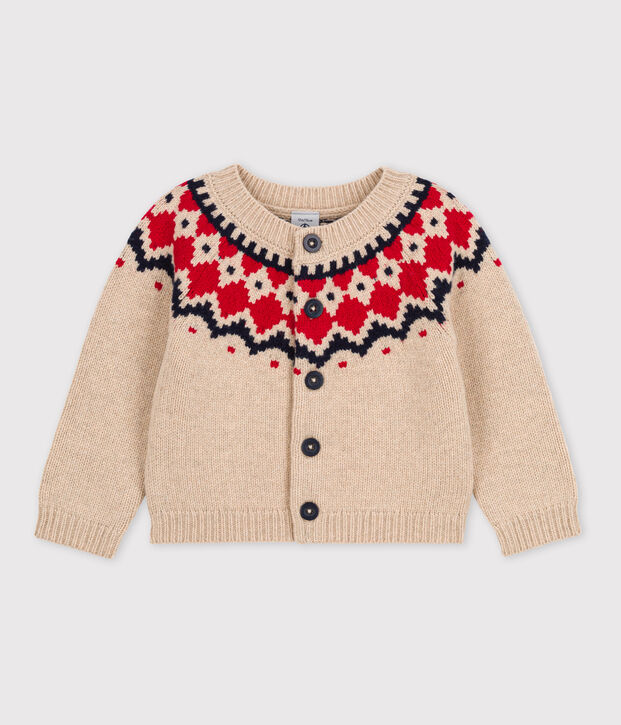 Cardigan in maglia di lana e cotone beige/multicolore