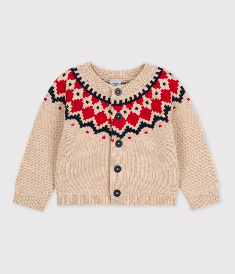 Cardigan in maglia di lana e cotone beige/multicolore