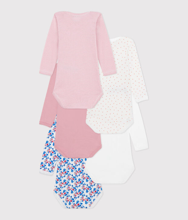 Set da 5 body a maniche lunghe in cotone a fiori neonato multicolore