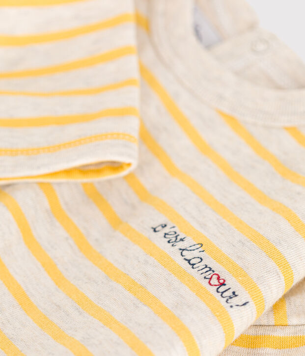 T-shirt beb&egrave; a maniche lunghe in tubique beige/giallo