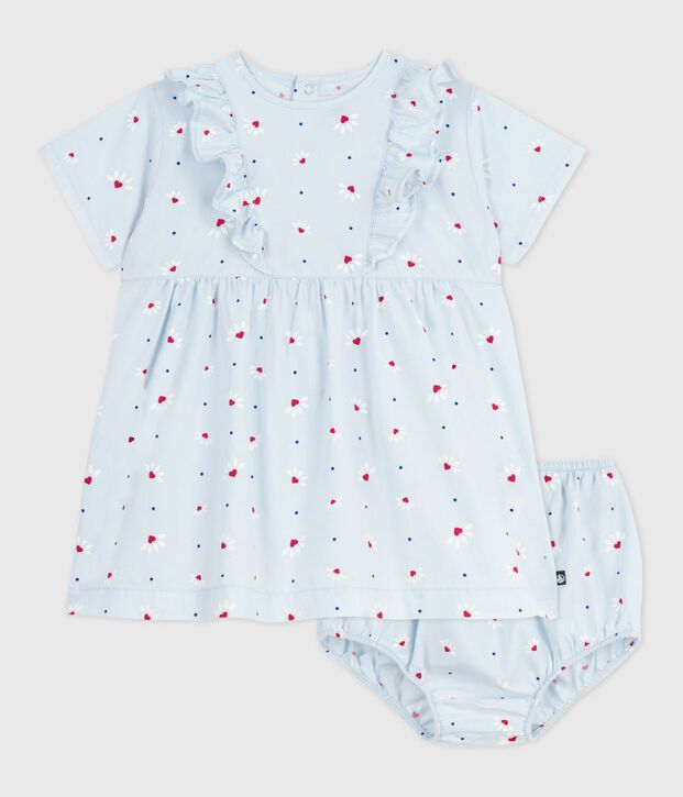 Abito neonata a maniche corte in cotone fantasia e bloomer abbinato blu/multicolore