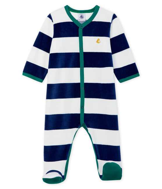 Tutina pigiama bebé maschio in ciniglia blu MEDIEVAL/bianco MARSHMALLOW