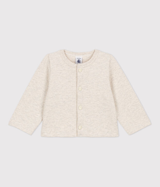 Cardigan a tinta unita in jersey spesso per neonati beige